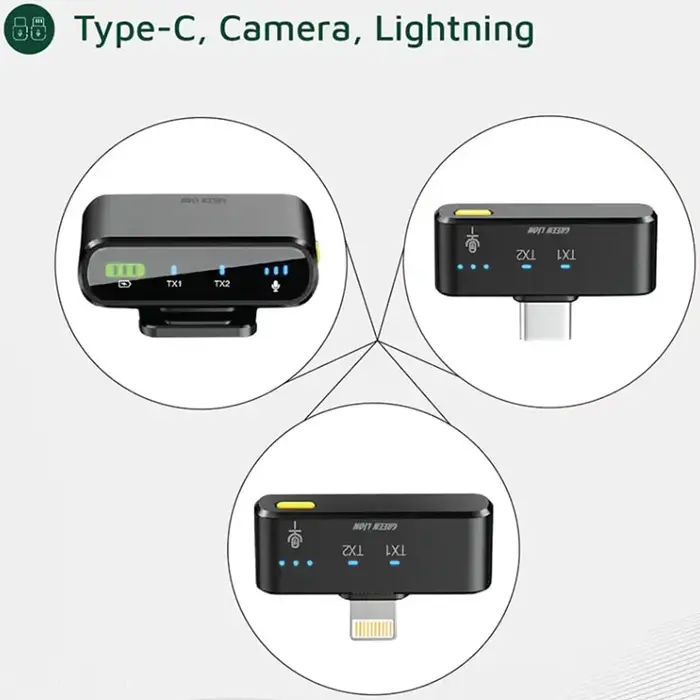   میکروفن بی‌سیم گرین لاین مدل GM-85X (3 در 1) | اتصال USB-C و لایتنینگ - دیجی اکسس