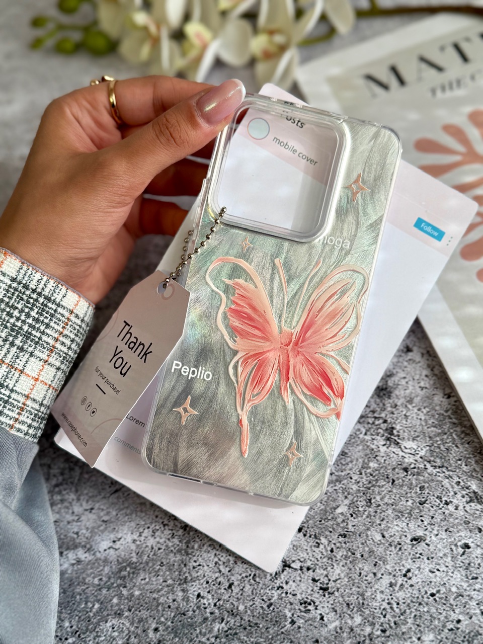 خرید قاب پروانه رز فلای با آویز سامسونگ و شیائومی (کدC2147) از دیجی اکسس