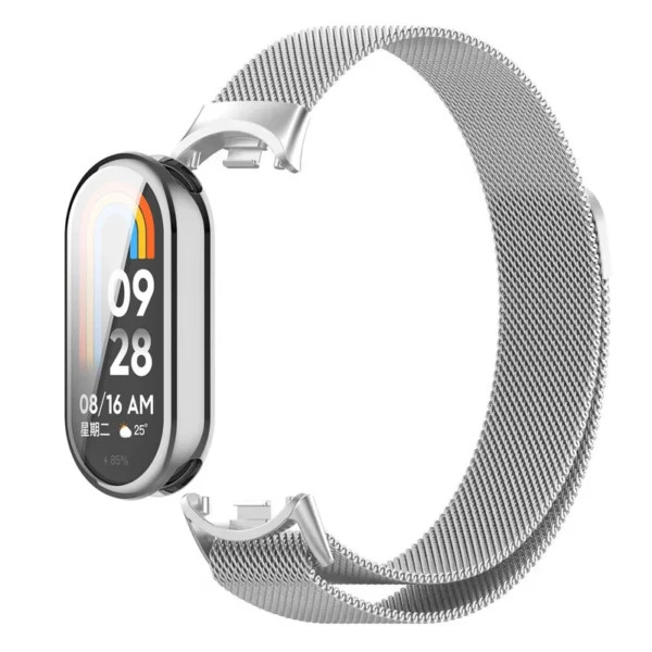 خرید بند میلانس/حصیری استیل مدل Milanese GRDS مناسب برای مچ بند هوشمند شیائومی /۹/۸/Mi Band 10 به همراه کاور