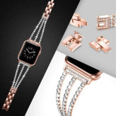 بند زنجیری فلزی براق اپل واچ زنانه با نگینهای ریز مدل 3Line‑Diamond