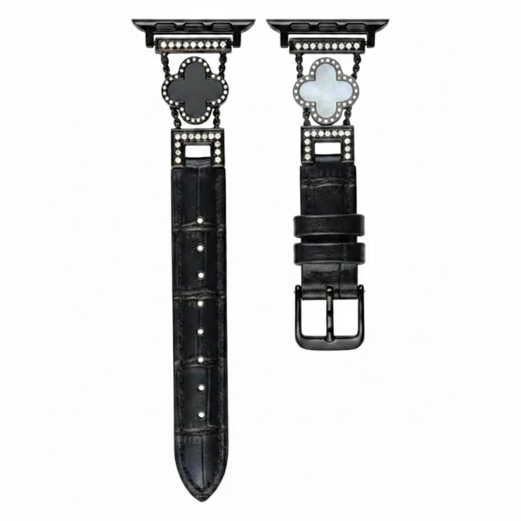 Van Cleef Inspired Stainless Steel & Leather Apple Watch Band - 10 42mm