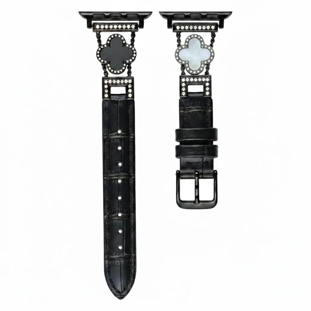 Van Cleef Inspired Stainless Steel & Leather Apple Watch Band - 10 42mm