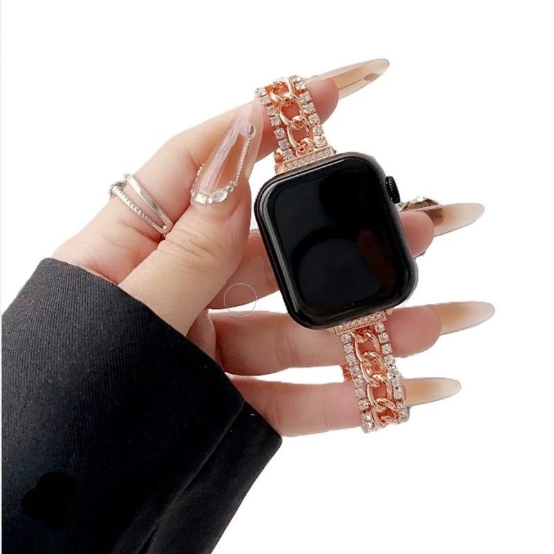 خرید بند استیل زنجیر نگینی اپل واچ لوکس و مجلسی