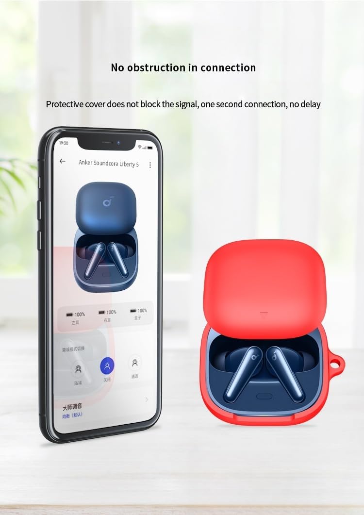 کاور سیلیکونی محافظ کیس هدفون انکر Soundcore Liberty 5 همراه با قلاب کارابین