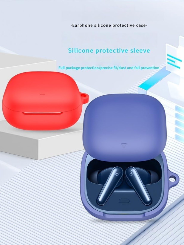 کاور سیلیکونی محافظ کیس هدفون انکر Soundcore Liberty 5 همراه با قلاب کارابین